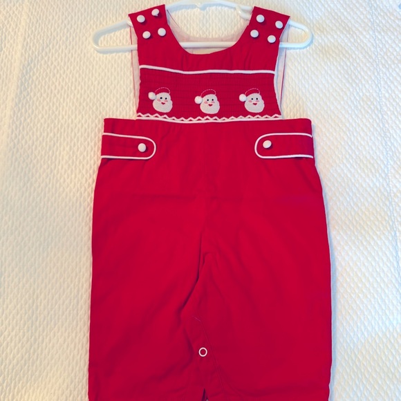 NWT Lil Cactus Christmas Longall Faux Smocking Santa 3-6mo - Picture 1 of 3